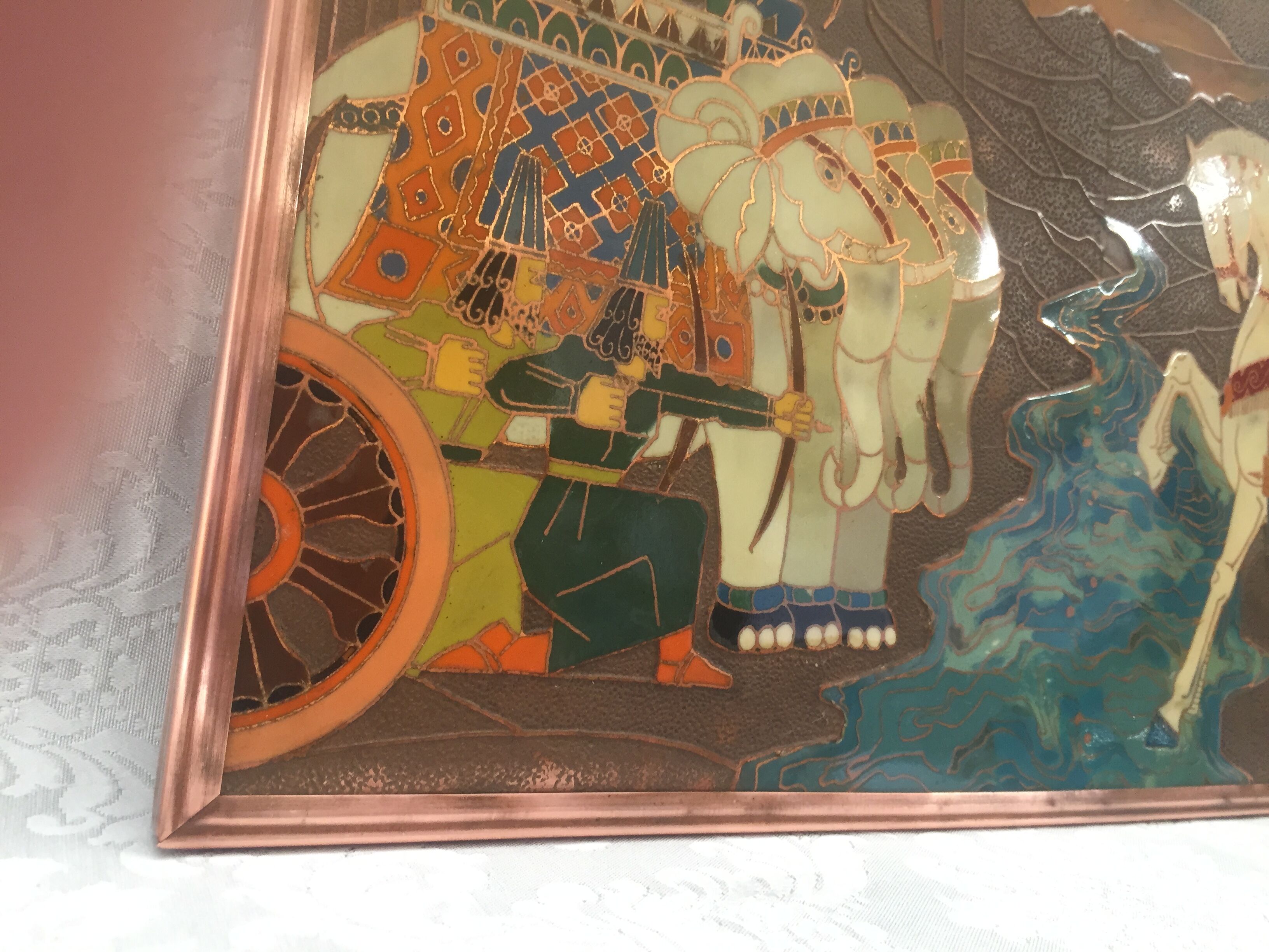Plaque décorative arméniènne bataille d'avarayr cuivre emaux cloisonnés