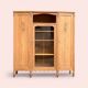 Asymmetrical Art Deco glass-fronted Parisian wardrobe in raw oak, 1930.