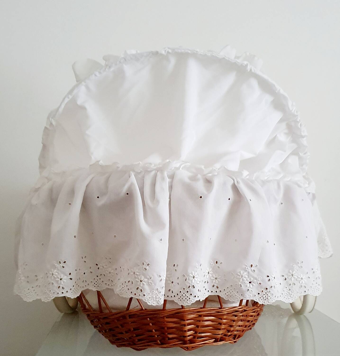 1970s rattan cradle/bassinet with hood and arch