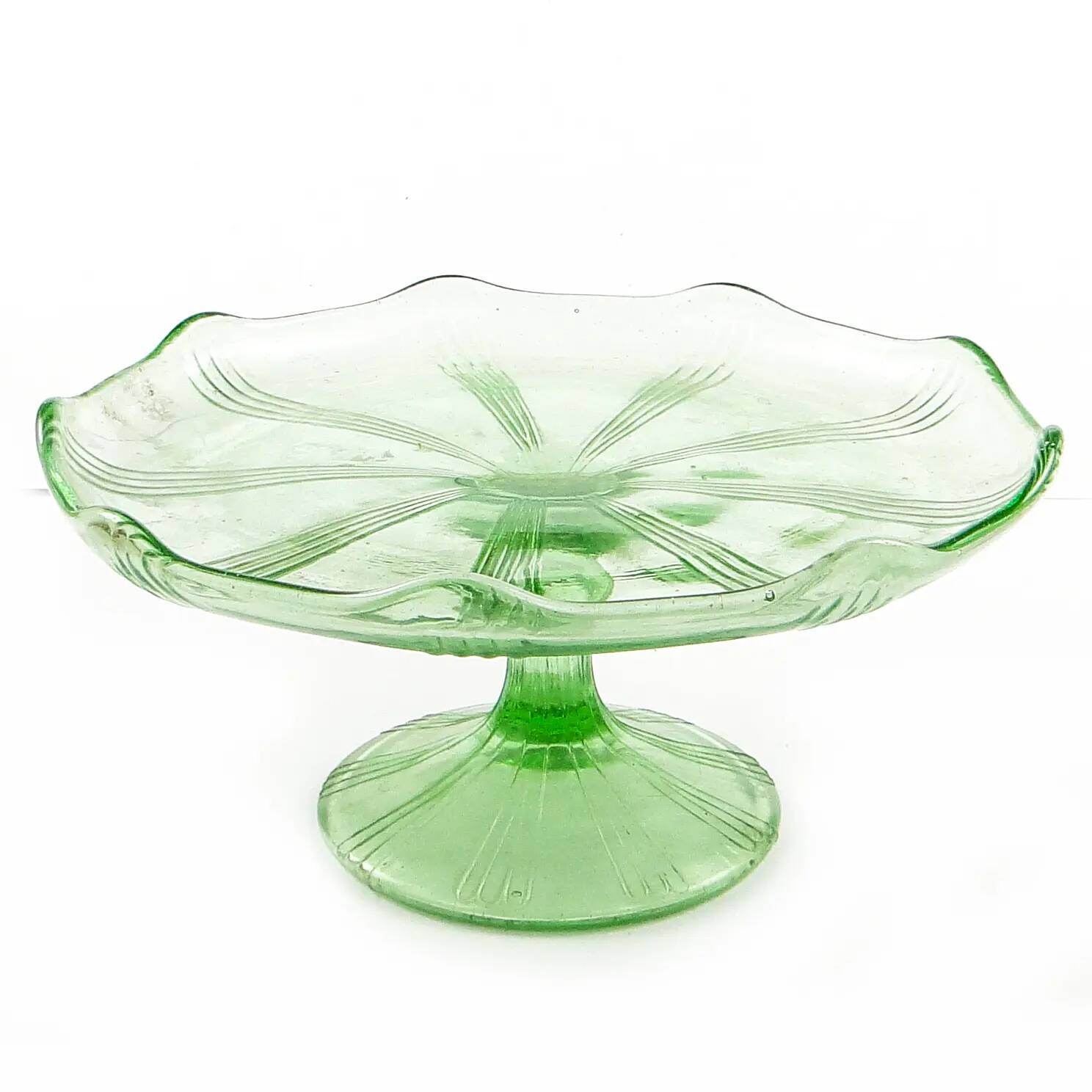 Art Deco cake stand, glass, Ząbkowice, Poland, 1970s