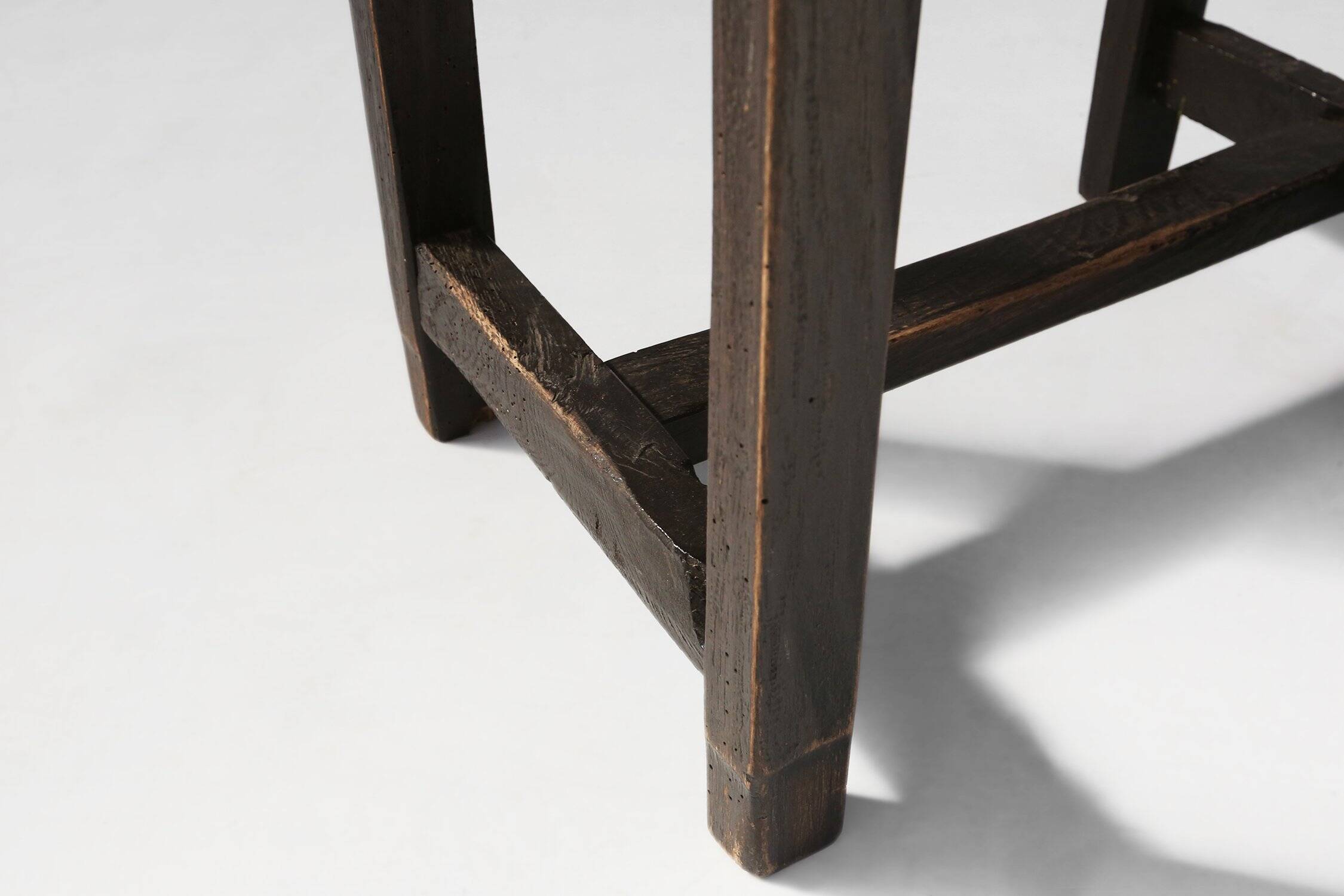 Rustic Handcrafted Black Wooden Stool, France 1920s