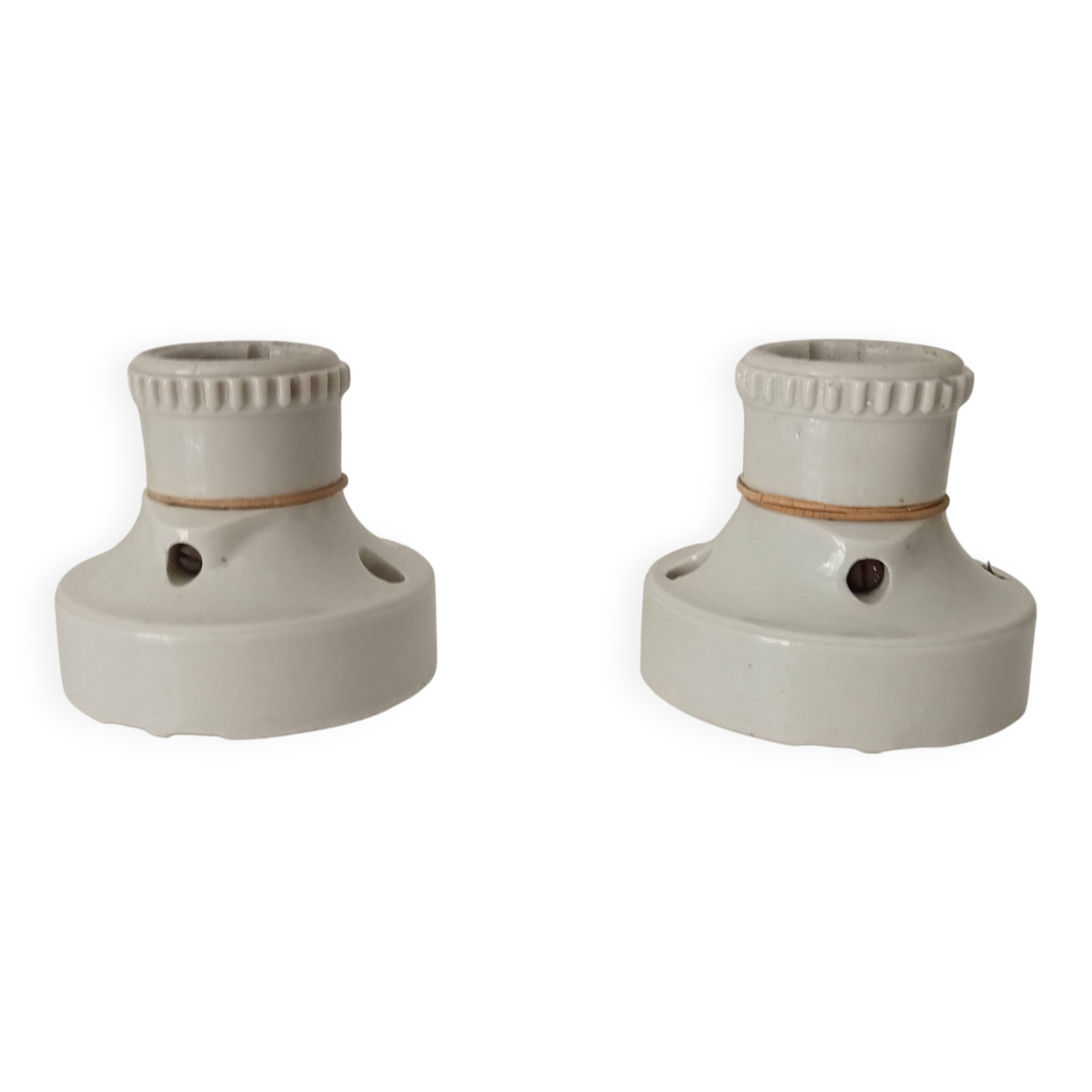 Pair of antique industrial porcelain wall lights