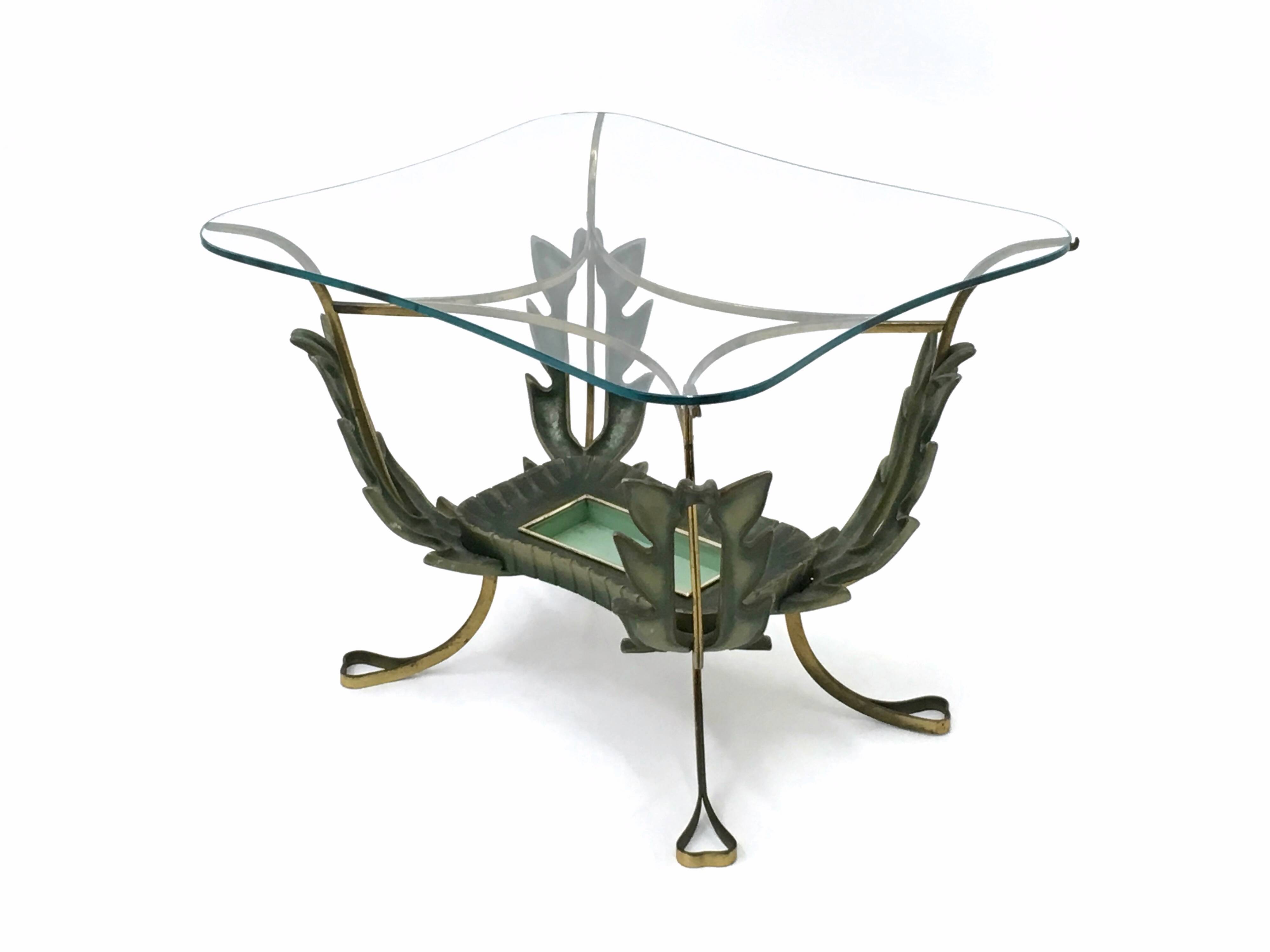 Rectangular Brass and Varnished Metal Coffee Table by Pierluigi Colli, Ital