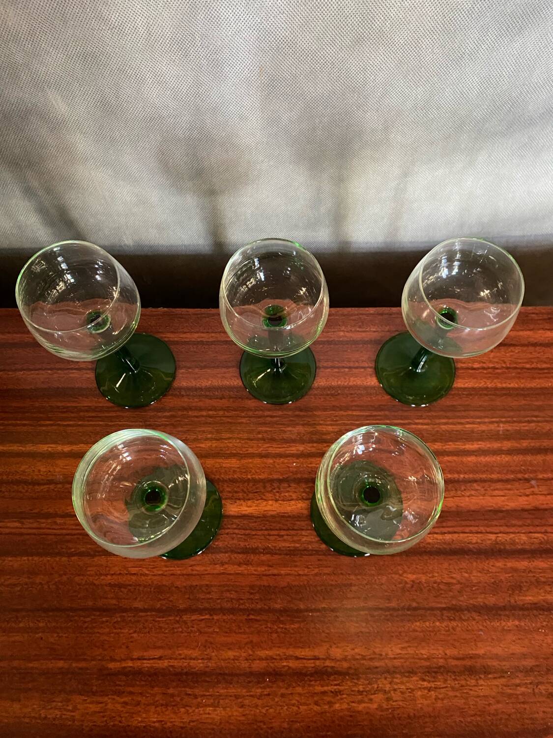Set of 5 alsace balloon wine glasses vintage green glass