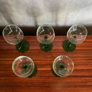 Set of 5 alsace balloon wine glasses vintage green glass