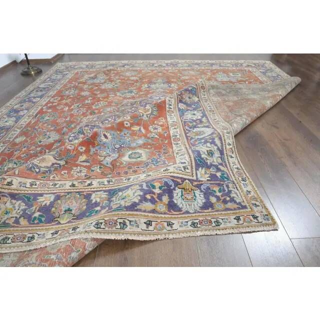 1970s Vintage Persian Handmade Wool Orange Oversized Area Rug 278x379