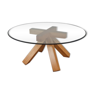 Table à manger en noyer et verre La Corte par Mario bellini pour cassina années 1970
