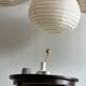 Suspension en rotin et lin naturel japonisante en forme de goutte