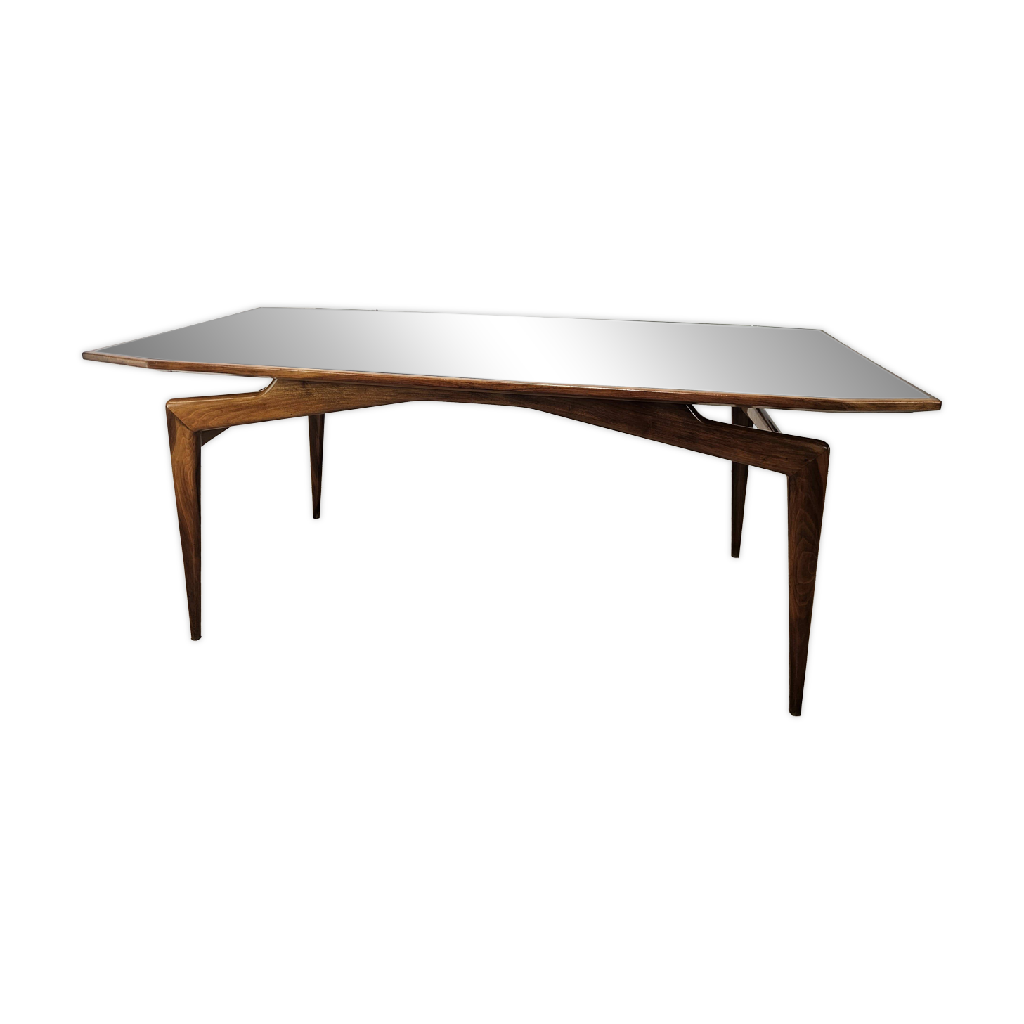 1950s wooden dining table with mirrored top