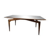 1950s wooden dining table with mirrored top
