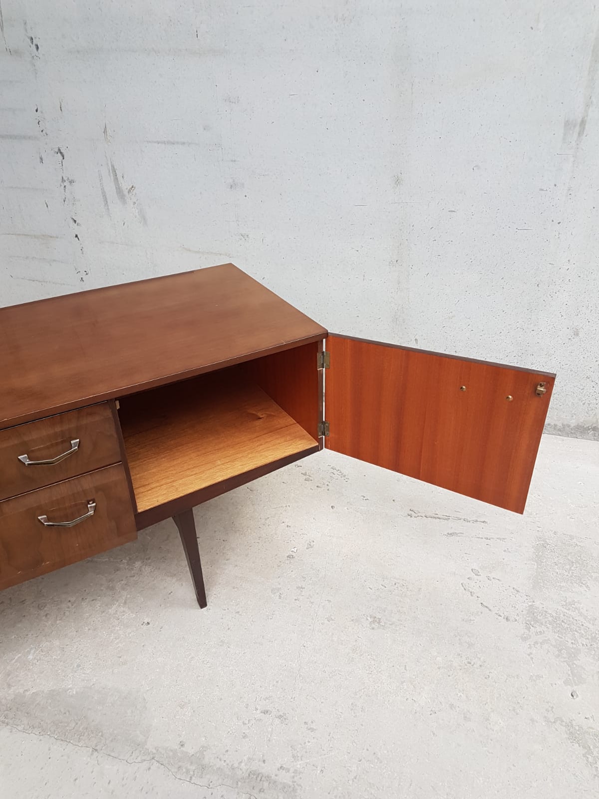 Vintage mid century walnut effect compact scandinavian sideboard