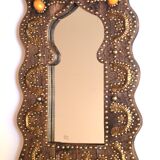 Moroccan wooden mirror decorated with brass, 70s