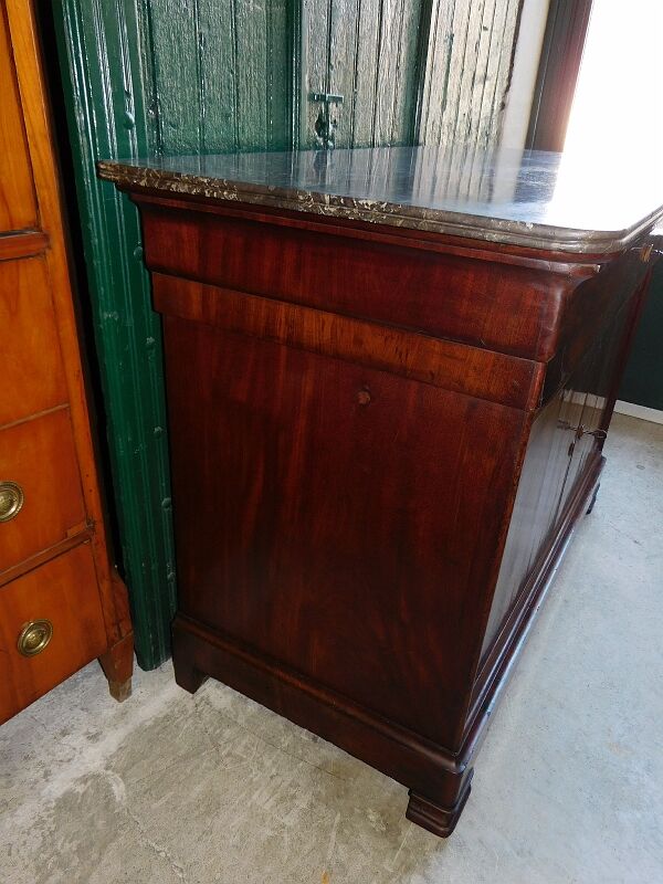 Chest of drawers bahut louis philippe in mahogany gray marble of the nineteenth century