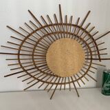 Vintage 1960s sun mirror rattan wicker ORTF spiral design - 68 x 52 cm
