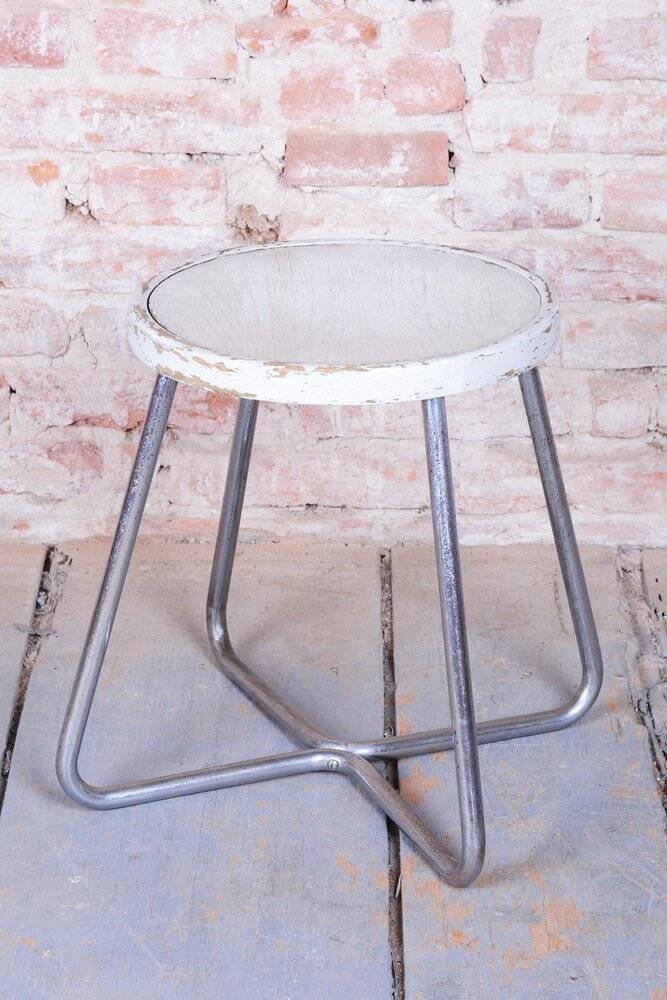 Bauhaus Stool in Beech, Chrome, and Steel from Mücke-Melder, Czech, 1930s