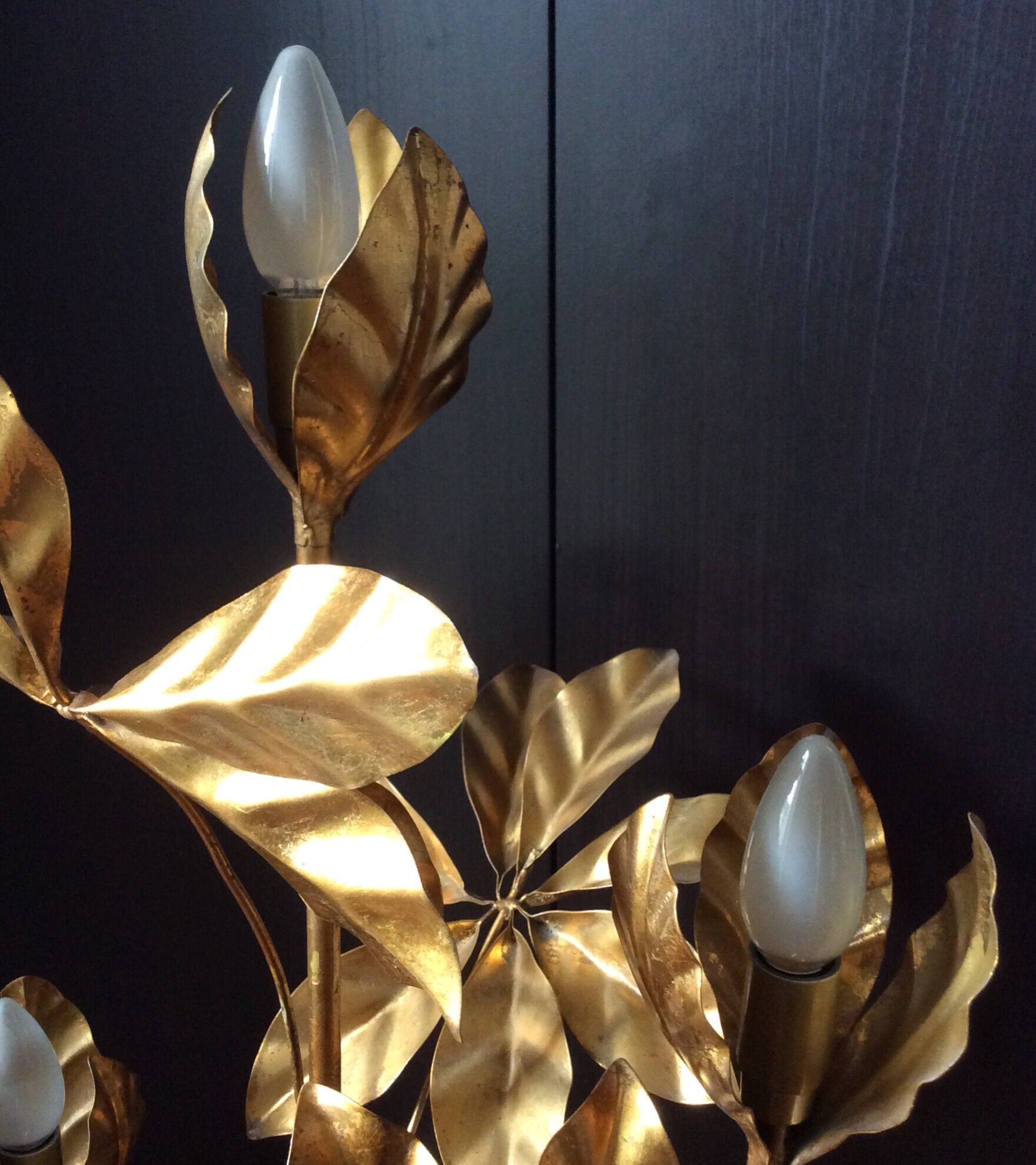 Lamppost by Hans Kogl, gold metal leaves, 70s