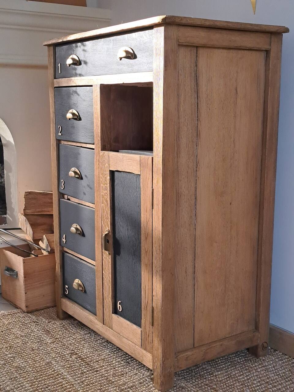 Vintage high sideboard in solid oak