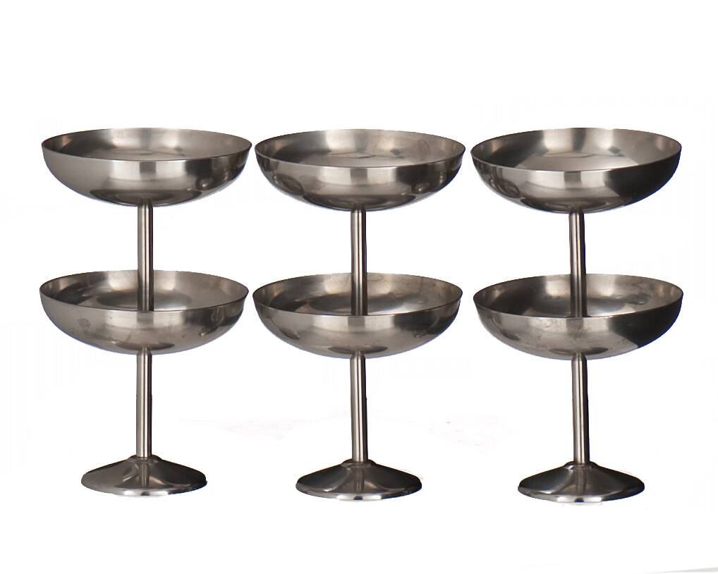 6 Guy Degrenne stainless steel ice cream dessert cups 1970