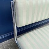 Chrome Bench Green Stripped 1970s Hollywood Regency Modernist Vintage