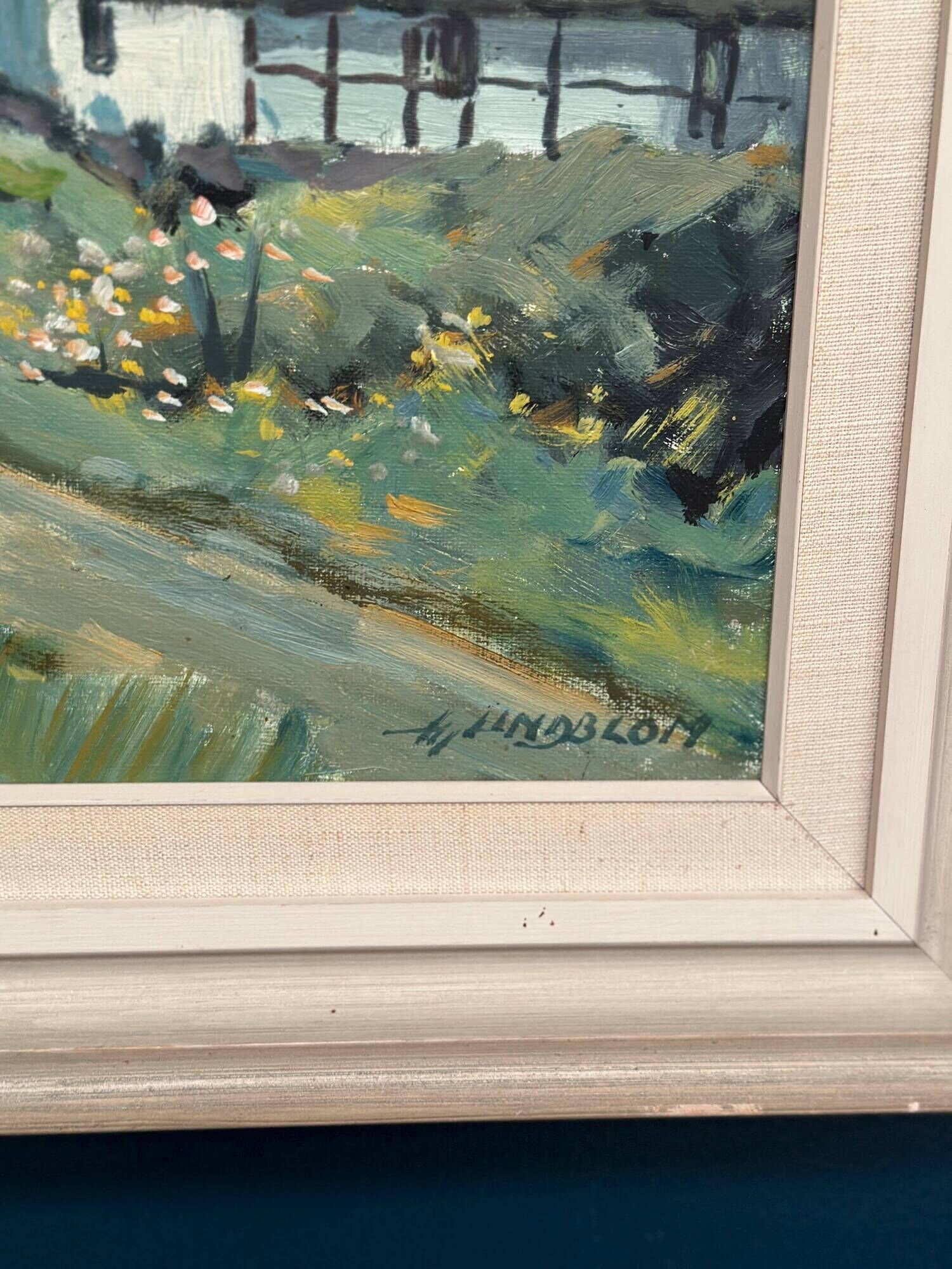 Swedish Oil on Canvas – “Farms with Grazing Cows” by Hjalmar Lindblom