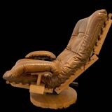 Brutalist koala leather and solid elm lounge chair by of blaha circa 1960