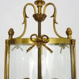 Old Louis XVI style vestibule lantern pendant light in brass and glass with 3 lights