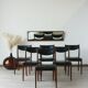Series of 6 chairs in skai and teak