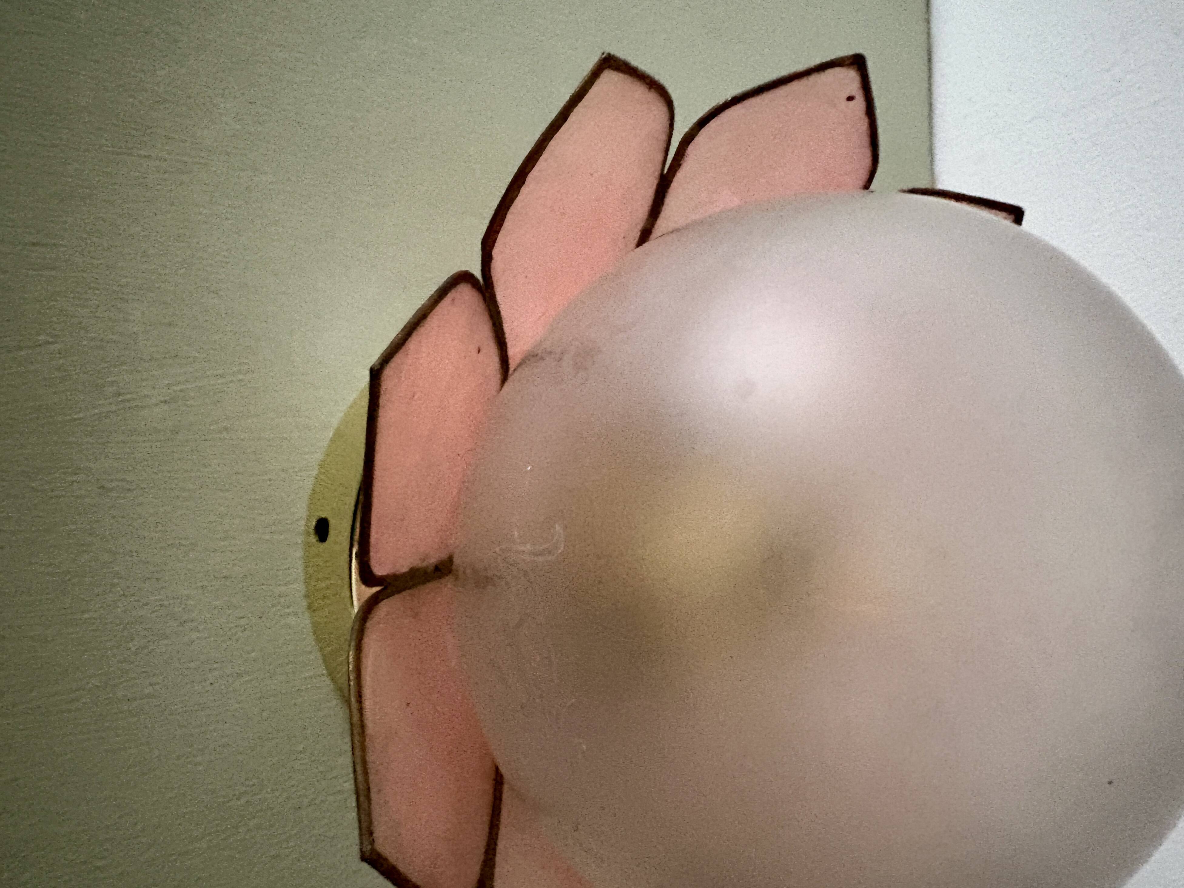 Vintage pink mother-of-pearl wall lamp with frosted glass globe