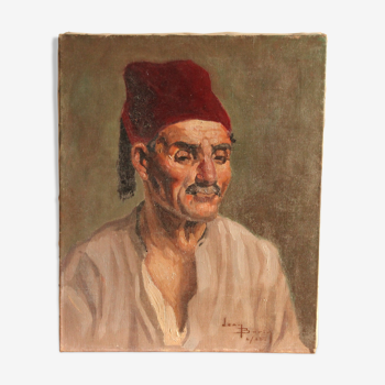 Portrait homme maghrebin 20ème signé Jean Borin