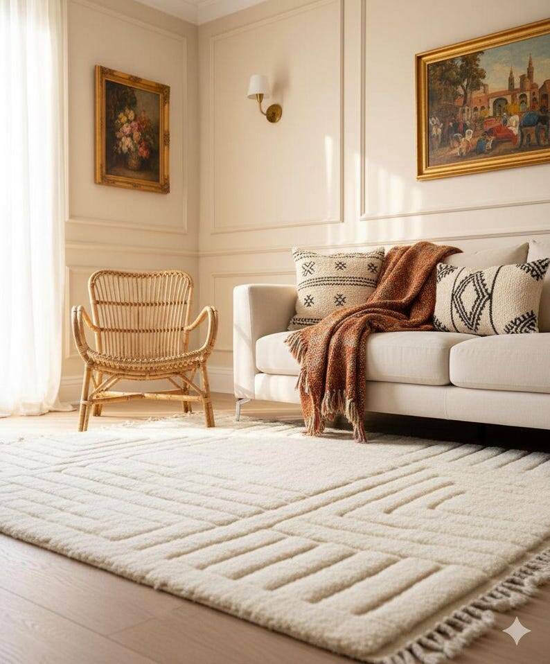 Handmade rug in natural wool, 250cm x 150cm