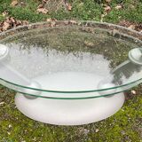 Naos designer coffee table in tempered glass and cast iron