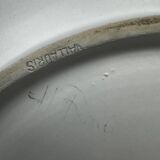 Large decorative dish signed André Baud, diameter 37 cm, enamelled decoration on a deep blue background