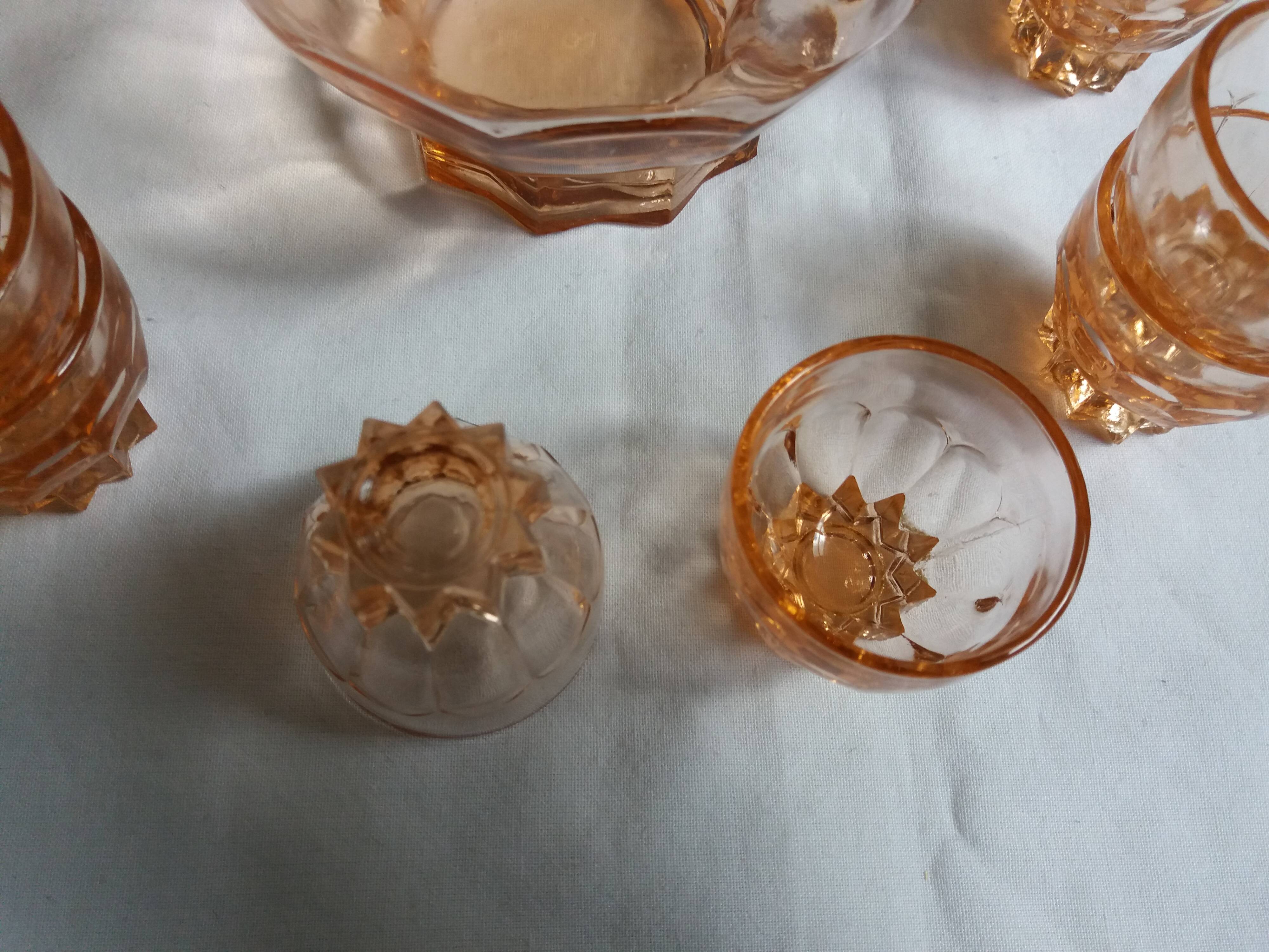 Rosaline carafe liqueur service and 12 glasses salmon pink