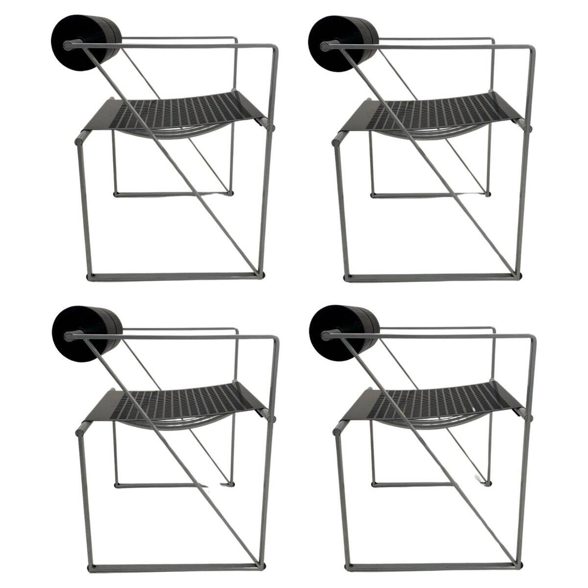 Model 601 Seconda Chairs in Metal attributed to Mario Botta, 1982, Set of 4