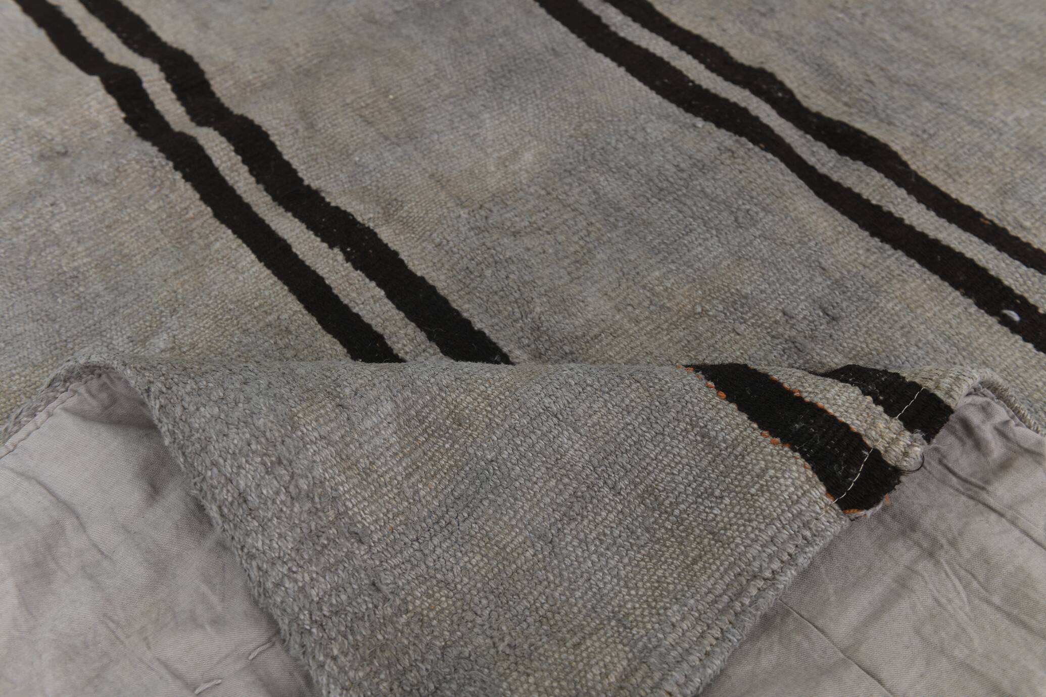 Striped Pattern Gray & Black Vintage Kilim Rug, 188x267Cm