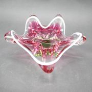 Mid-century pink and green Czech art glass bowl by Josef Hospodka.