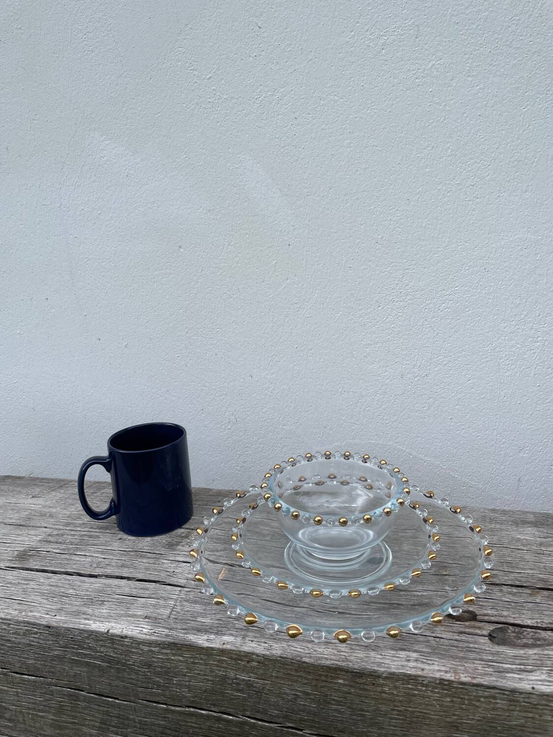 Trio of gold beaded glass dishes