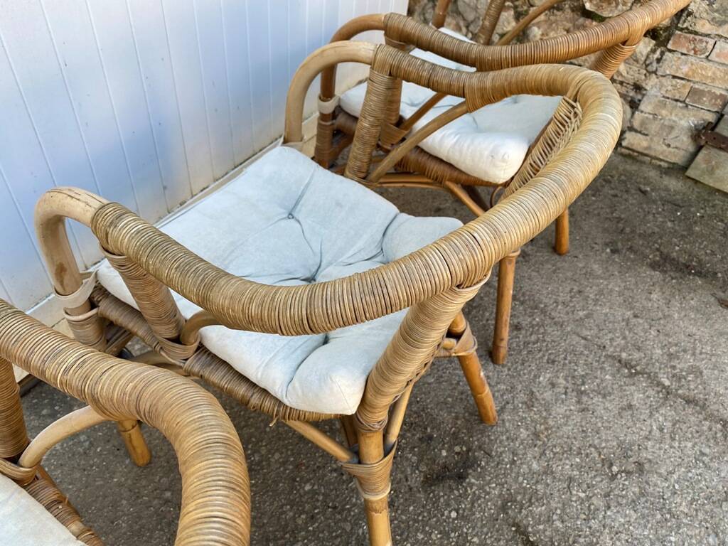 Set of 3 vintage rattan and wicker armchairs