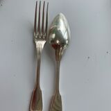 Series of 6 forks and old spoons, net model, alfenide art deco