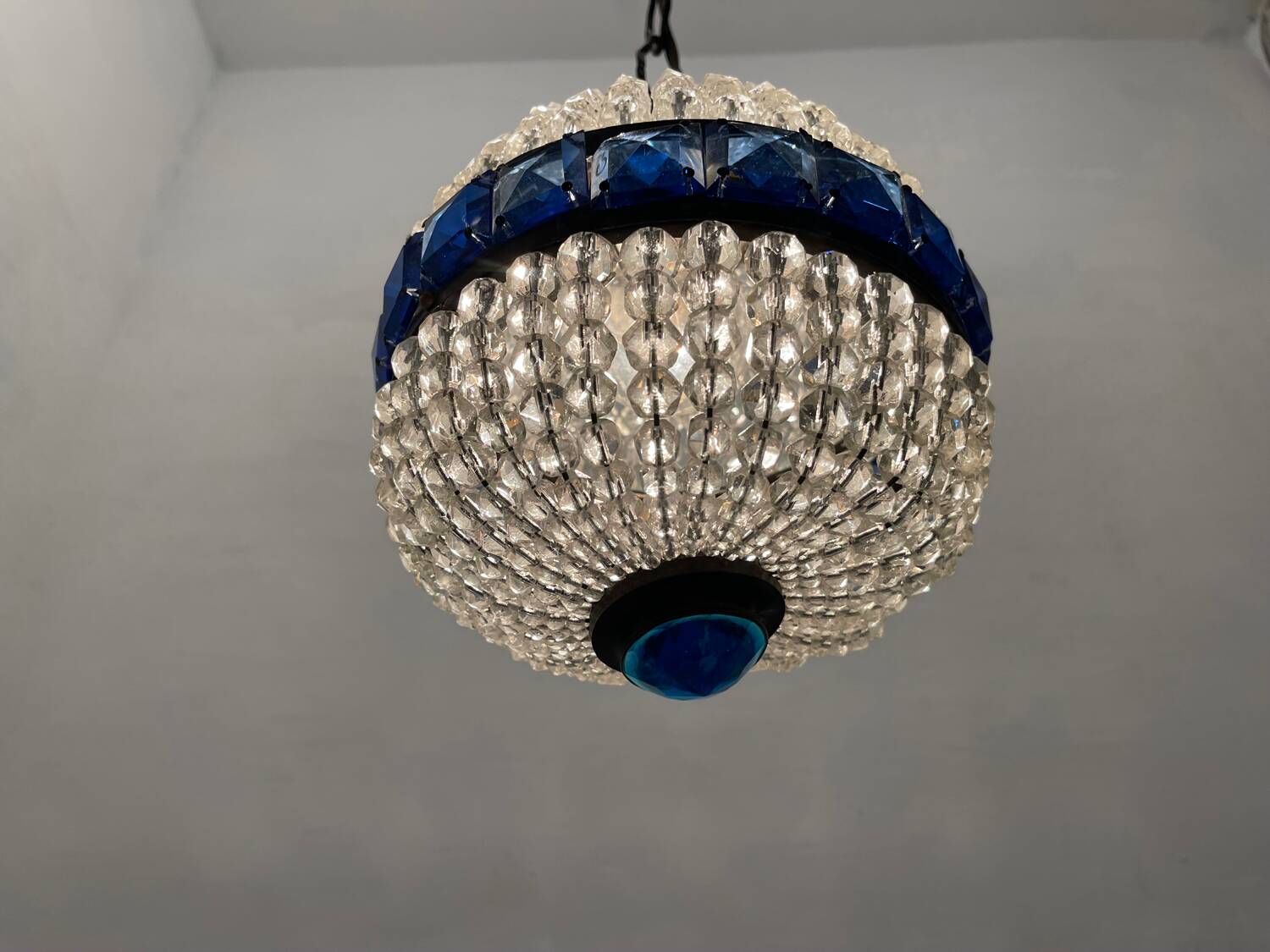 Crystal Beaded Bronze Light Pendant 1950’s