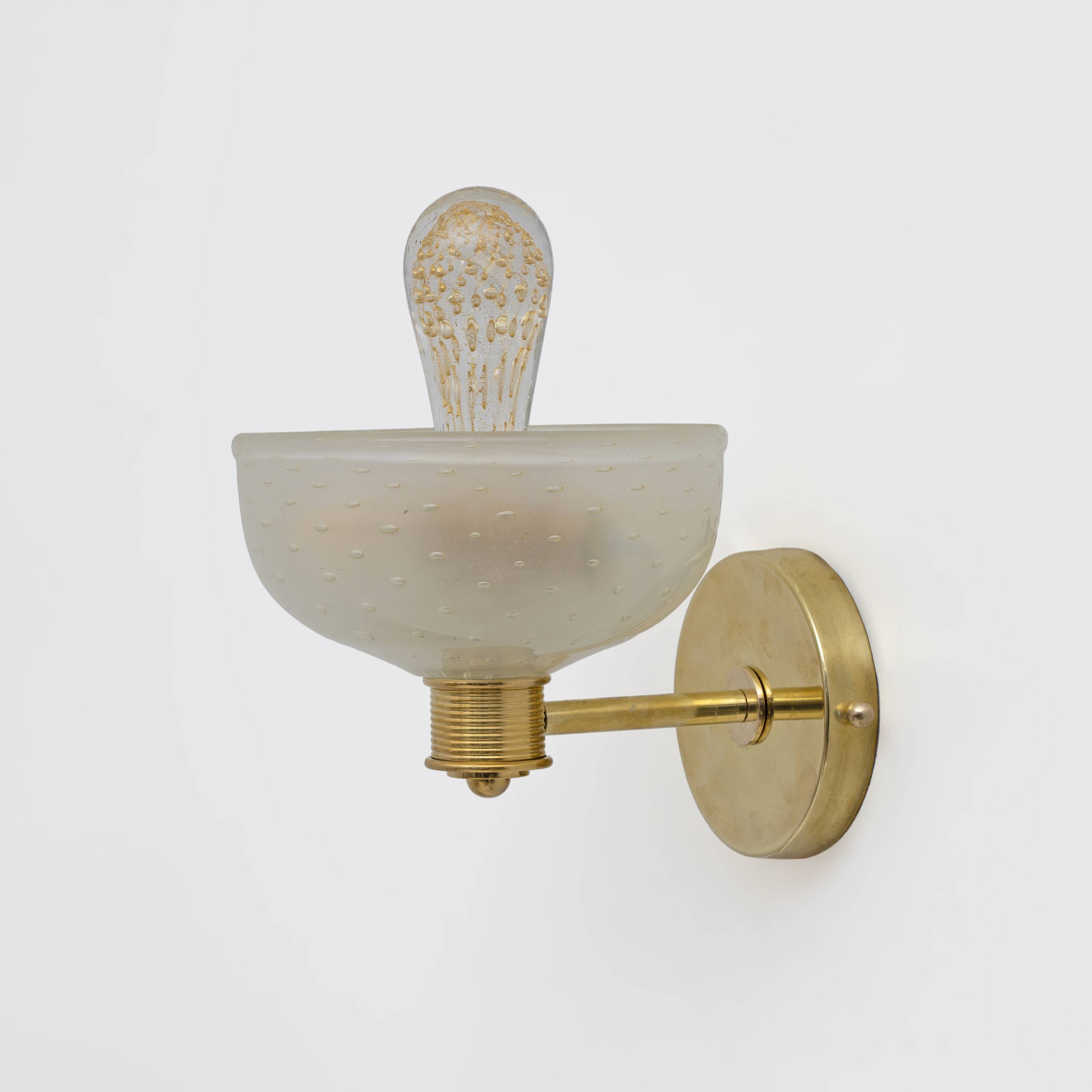 Attributed to Barovier & Toso Brass and Pulegoso Murano Glass Sconces, Pair