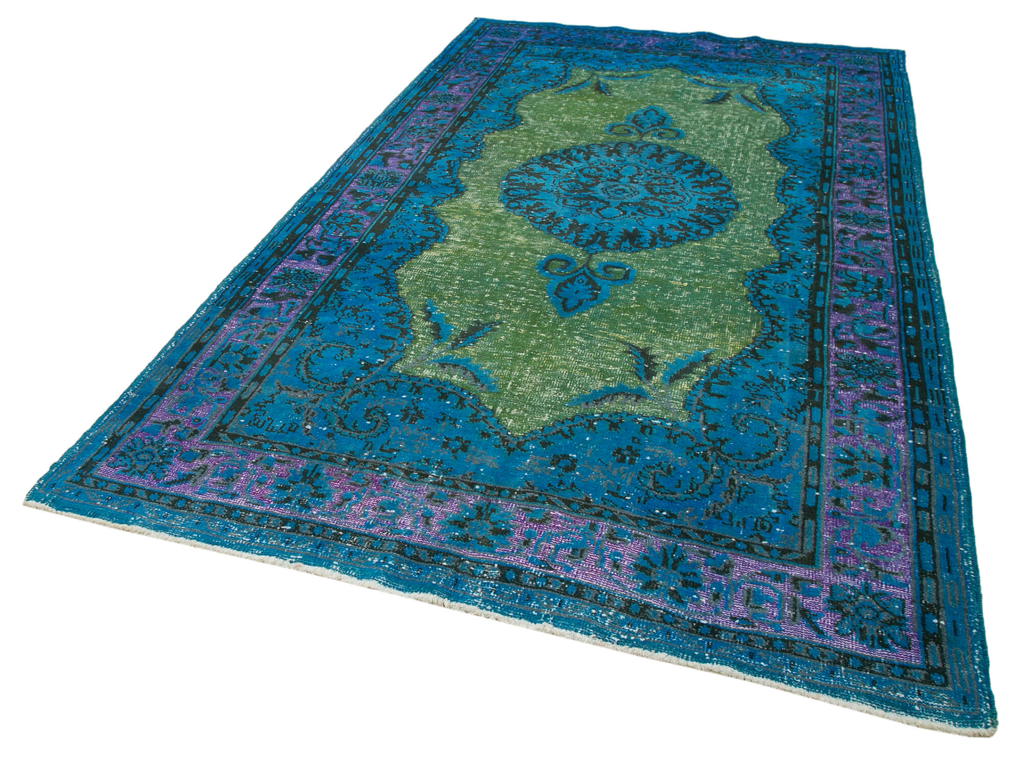Handmade vintage turkish 1980s 188 cm x 320 cm blue rug