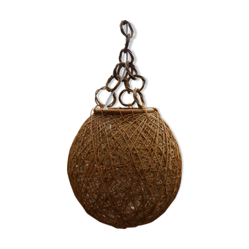Suspension vintage boule rotin et ficelle