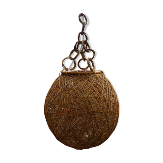 Suspension vintage boule rotin et ficelle