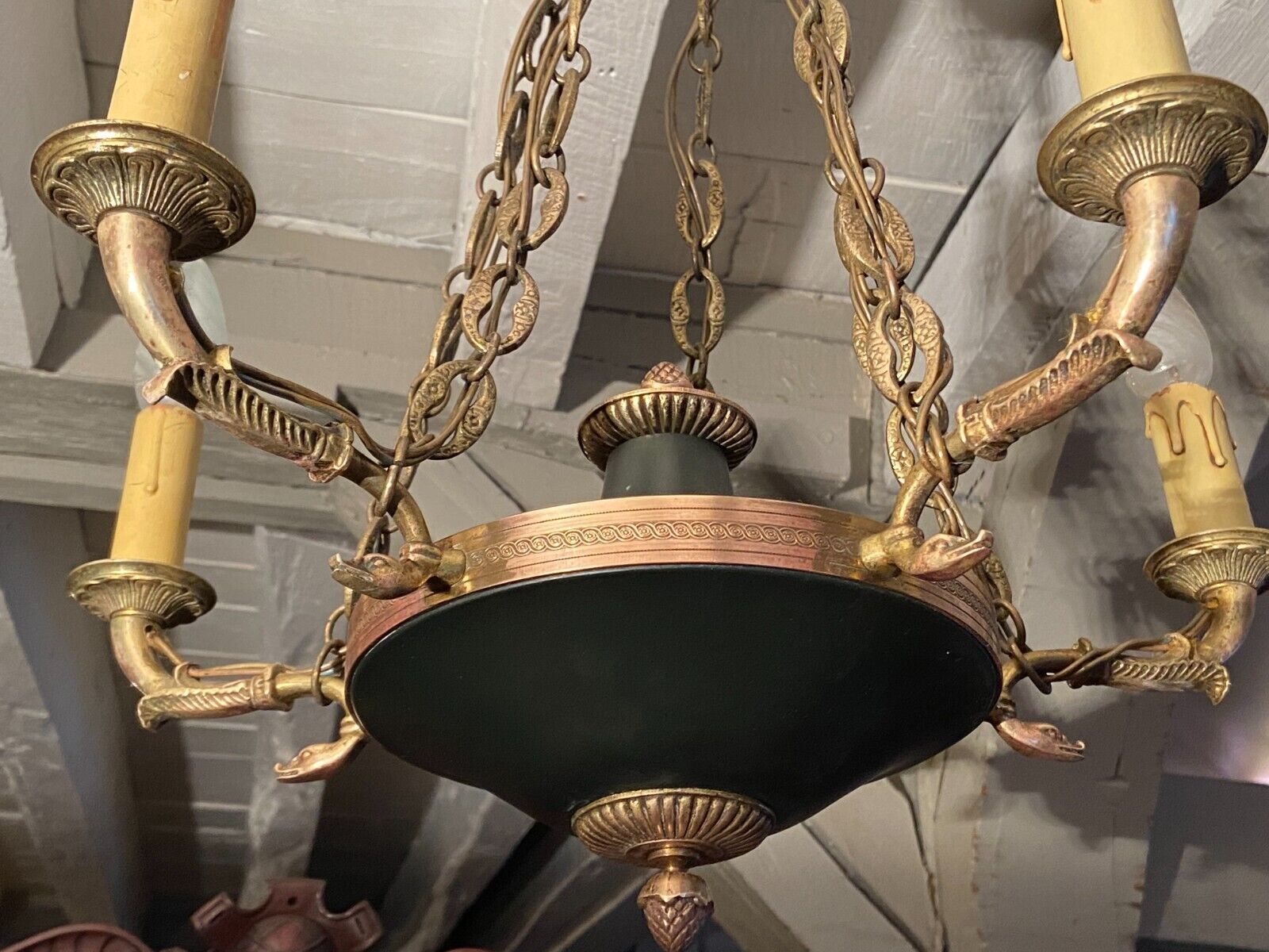 5-burner bronze and metal chandelier with double patina Empire style