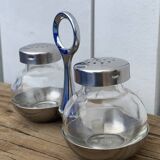 German salt and pepper shaker WMF in metal and glass, 1970