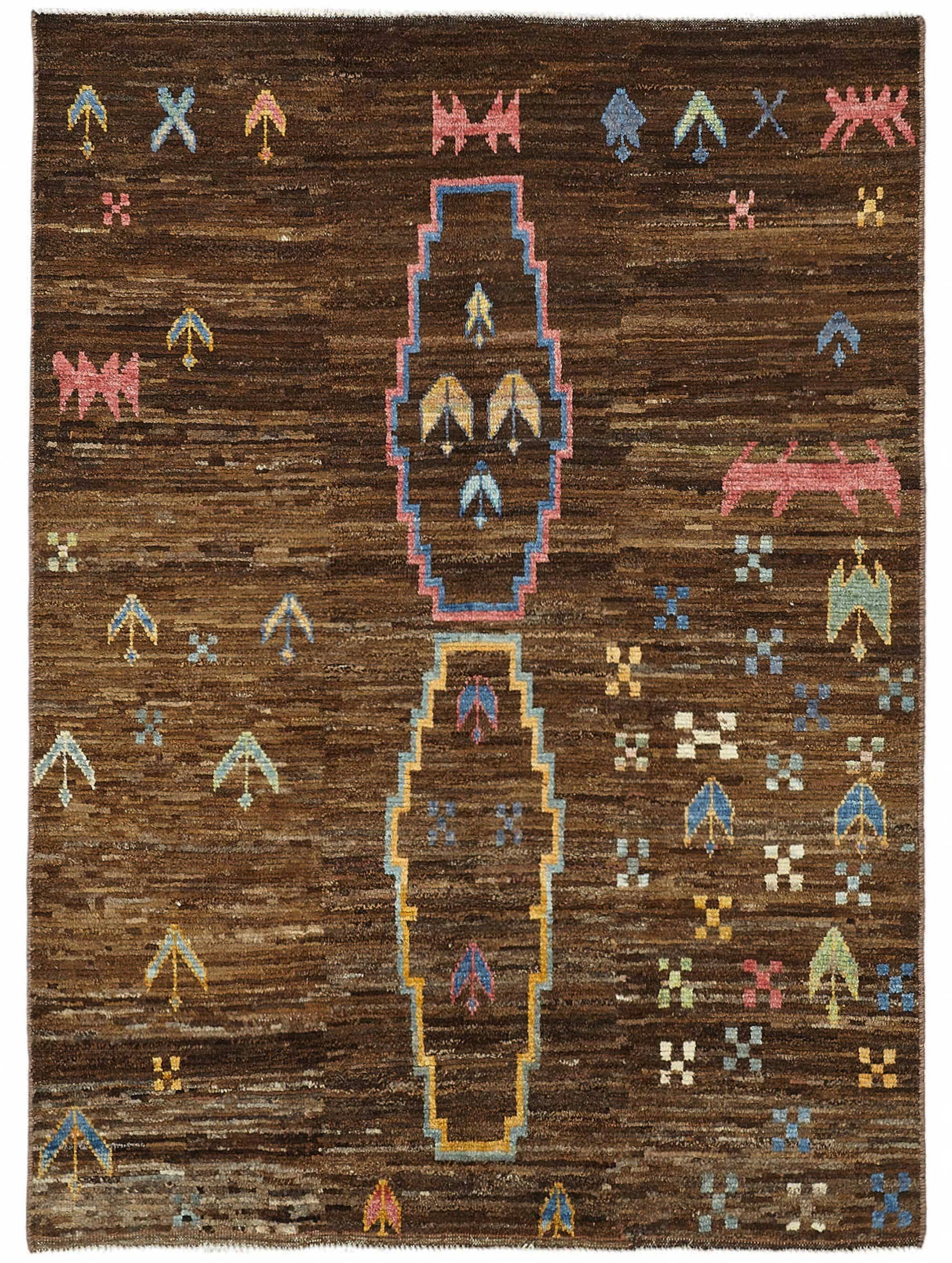 Hand-Knotted Tribal Unique 145 cm x 200 cm Brown Wool Carpet