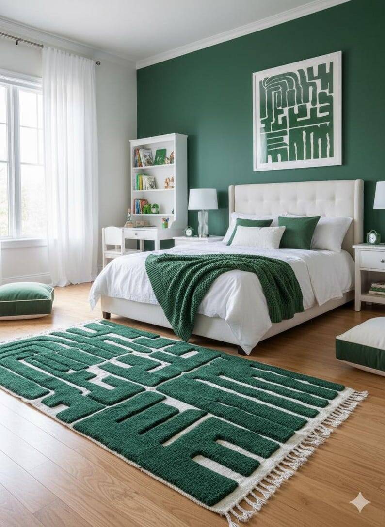 Green RUG, Beni Ourain Moroccan Rug 250/150cm