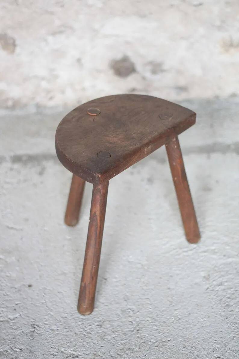 Vintage stool, wooden stool, tripod stool, milking stool, plant stand, interior decor, stool