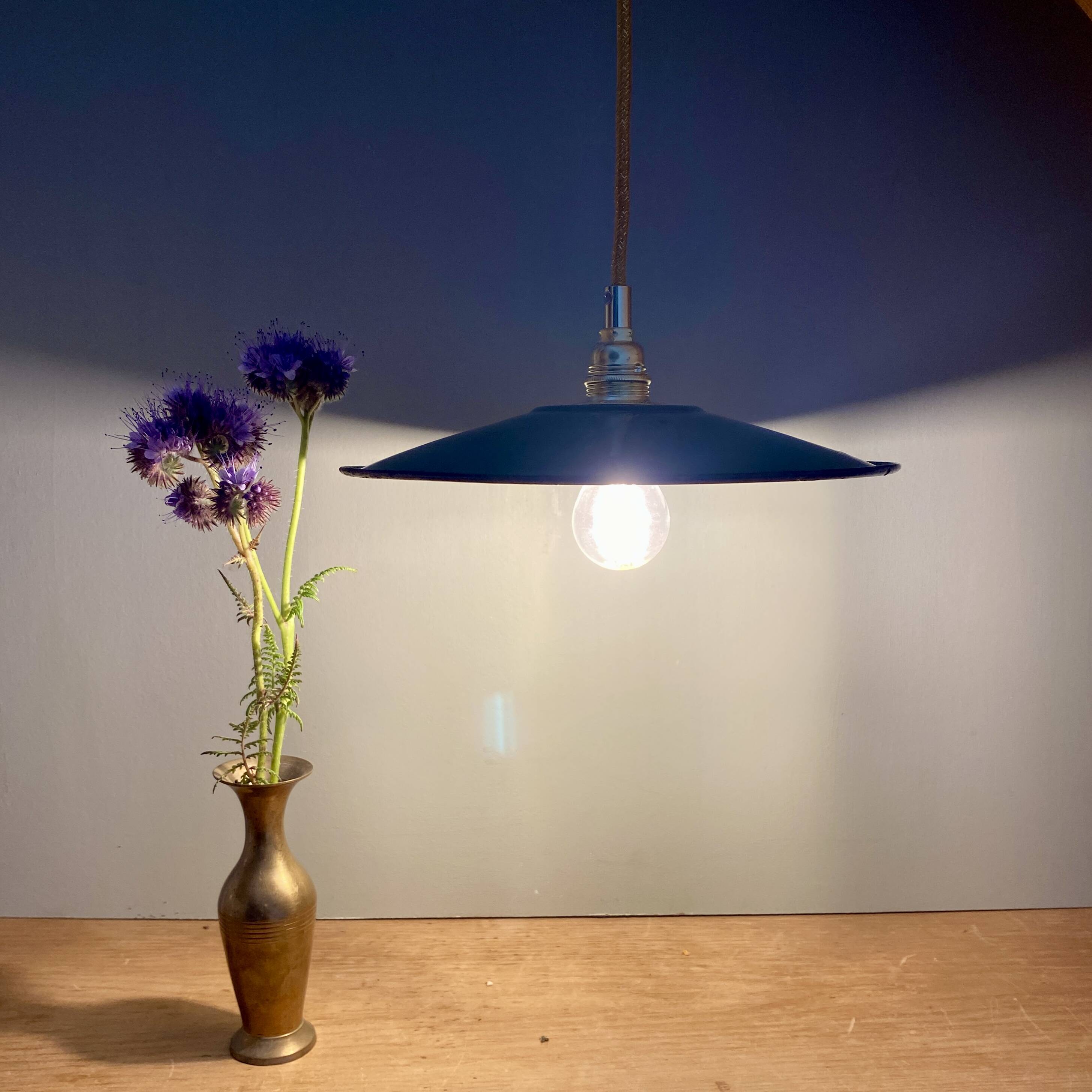 Vintage green enamelled sheet metal lampshade pendant light